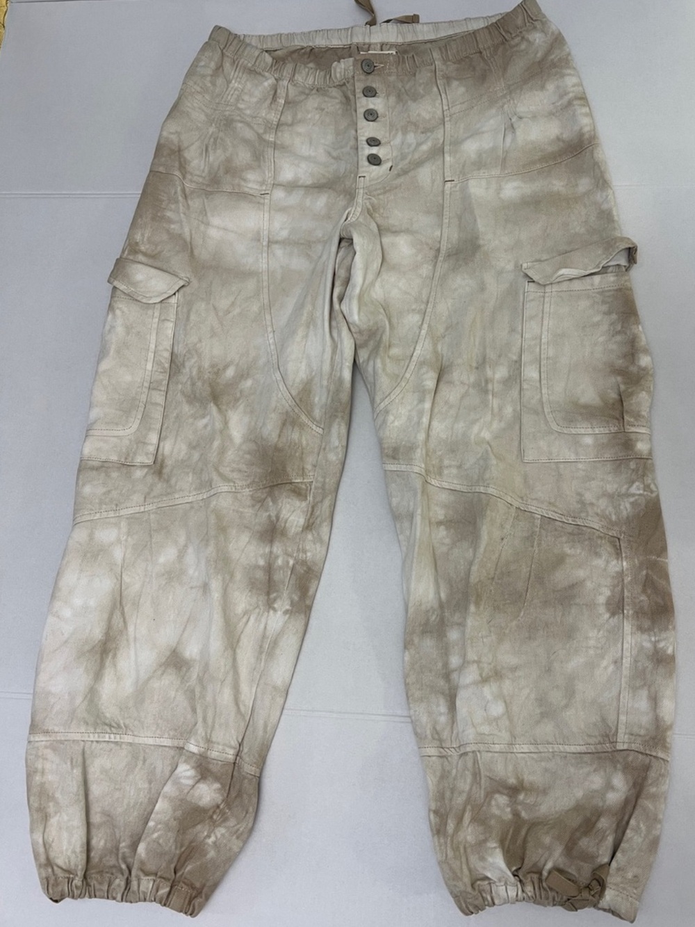 WE THE FREE WALLFLOWER WIDE LEG HIGH WAISTED CREAM AND LIGHT BROWN PANTS LARGE